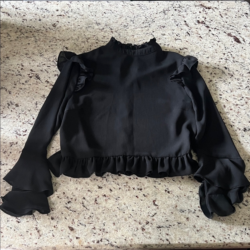 Blush Black Ruffle Blouse